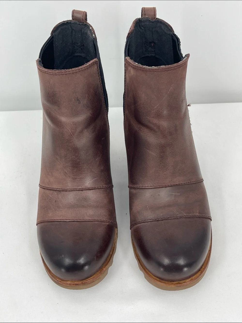 Sorel LEA JOAN Brown Leather HIDDEN Wedge Ankle Boots WOMENS SIZE 6
